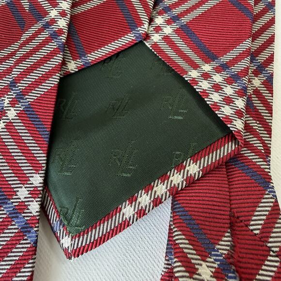 Ralph Lauren Red Plaid Silk Tie Holiday Tartan Made in USA 90s Vintage - Picture 8 of 15
